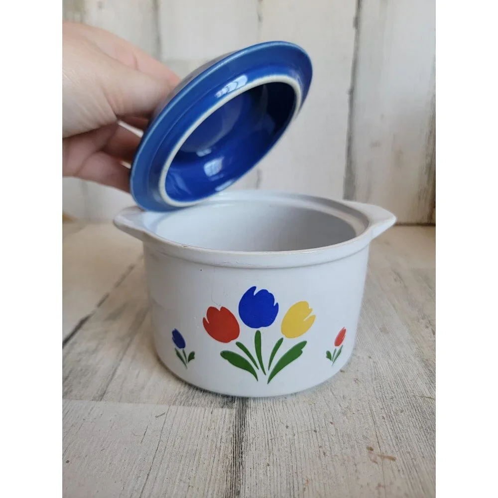 Tulip Tyme‎ Stoneware small lidded pot oven safe Japan Vintage